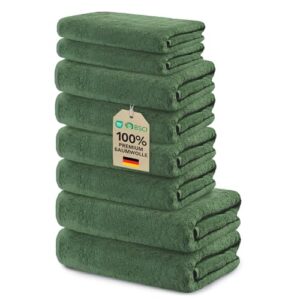 Badezimmer-Set mit 8 Tüchern in Tannengrün, 100% Baumwolle, Oeko-Tex zertifiziert