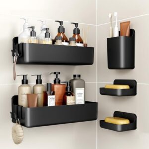 Duschkorb mit 5-teiliger Aufbewahrung, rostfreier Design, ohne Bohren, für Badzimmereinrichtung