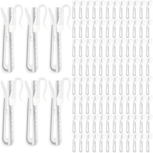 150 weiße Kunststoff-Vorhanghaken, verstellbar und langlebig, für Plissee-, Quetschfalten- oder Duschvorhänge in Häusern, Hotels oder Bädern