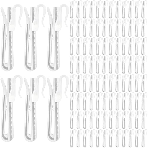 150 weiße Kunststoff-Vorhanghaken, verstellbar und langlebig, für Plissee-, Quetschfalten- oder Duschvorhänge in Häusern, Hotels oder Bädern
