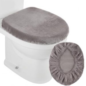 Quilax grauer WC-Deckelbezug, toilettenbezug mit weichem velours, maschinenwaschbar und staubdicht für badezimmer