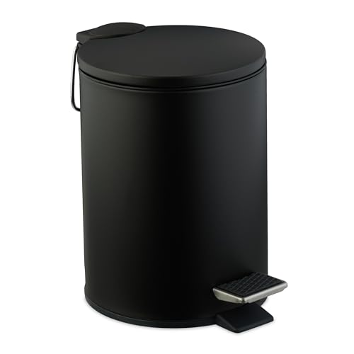 Bad Mülleimer mit Deckel, 3 Liter Fassungsvermögen, Absenkautomatik, entnehmbarer Inneneimer aus Metall und Kunststoff, schwarz