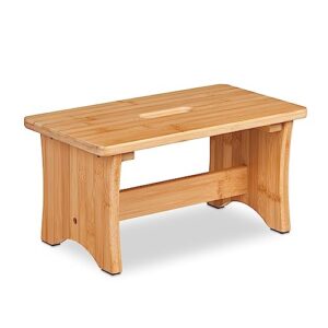 Bambus-Hocker mit Griffaussparung, ideal für Wohnzimmer oder Kinderzimmer, hochwertiger Bambus, natürliche Maserung, leicht zu reinigen und feuchtigkeitsresistent