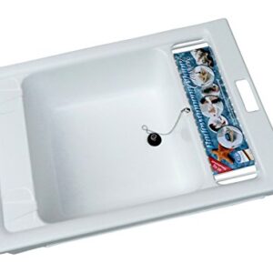 Hochwertige Wannenauflage mit Becken und Füllvolumen von 15 Litern, ideal für Menschen mit Handicaps und geeignet für Badewannen mit einer Innenmaßbreite zwischen 52 cm und 62 cm.
