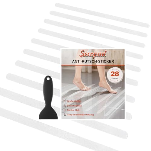 28 Stück Anti-Rutsch Aufkleber für Dusche & Badewanne, transparent und selbstklebend, mit Kunststoffschaber (2x45 cm)