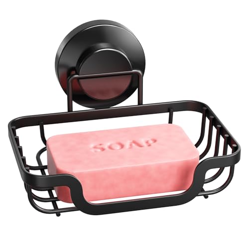 Dusche Seifenschale mit Ablauf, Edelstahl Seifenschalen ohne Bohren, Seifenhalter Wandmontage für Badezimmer, Seifenhalter mit Saugnapf, Küche Schwammhalter, Schwarz