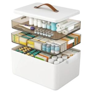 Toemics 3 Ebenen Medikamentenbox Organizer mit Tragegriff und drei getrennten Ebenen für organisches Lagern von Medikamenten, Salben, Pflastern und anderen Utensilien im Haushalt. Robust aus hochwertigem PP-Kunststoff, integrierten Tragegriff und verschließbar.