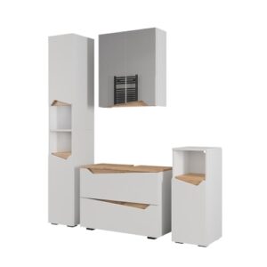 Vicco Badmöbel-Set Marelle, Weiß/Artisan, 4 Teile - Badezimmer-Einrichtung mit Waschbeckenunterschrank, Spiegelschrank und Midischrank