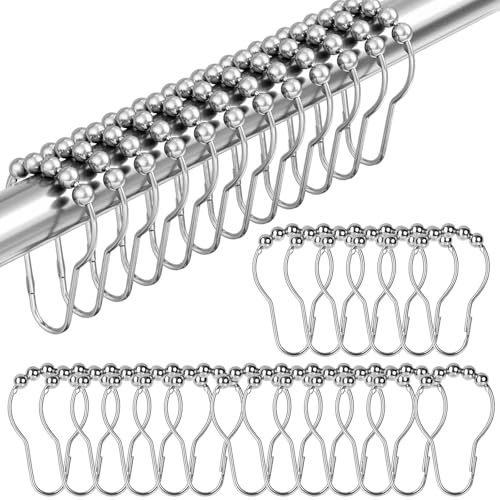 Duschvorhangring aus Edelstahl mit 48 Haken und Gleitsystem, silberfarben