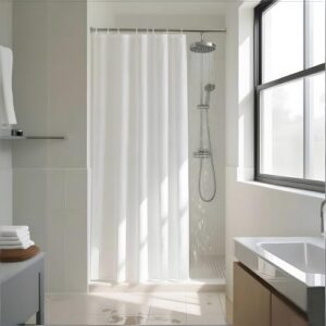 Duschvorhang 120 x 200 cm, weiß, Polyester-Gewebe, antibakteriell, kleiner schmaler Badvorhang mit 8 Metallösen für kleine Badewannen