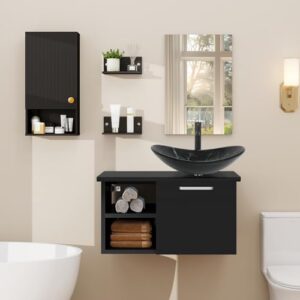 Komplett ausgestattetes Badmöbel-Set mit Waschtischunterschrank, Wandspiegel und Hängeschrank in Sternenhimmelfarbe für ein elegantes Badezimmerdesign.