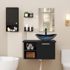 Badmöbel Set mit Waschbecken, Unterschrank und Spiegel für das Badezimmer, modernes Design, verstellbare Ablagen