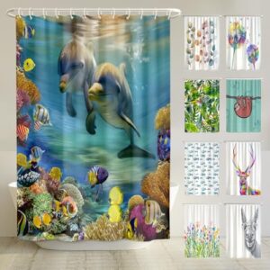 Anti-Schimmel Duschvorhang 180x200 cm, recycelt mit Öko-Tex Standard 100, Beschwerter Saum, Blickdicht, Wasserdicht, Waschbar, 12 Ringe & E-Book