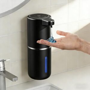 Automatischer Seifenspender mit Infrarot-Sensor und Wandbefestigung, 380ml, elektrischer Seifenspender ohne Bohren, USB-Wiederaufladbar, IPX5 schwarz