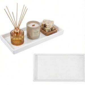 Praktisches und modernes Badezimmer Tablett aus weißen Melamin, ideal für die Ablage von Kosmetikartikeln, Parfum, Kerzen, Schmuck u.v.m. in Bad, Wohnzimmer, Schlafzimmer oder WC.