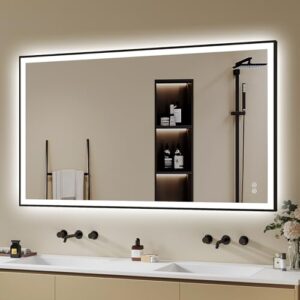 Badezimmerspiegel mit LED-Beleuchtung, 120x70 cm, metallischer Rahmen, Dimmbar, 3 Lichtfarben, Wandspiegel für Badezimmer