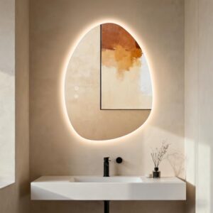 Modern Badezimmerspiegel mit LED Beleuchtung in 3 Lichtfarben, gehärtetes Glas und Touch-Schalter