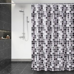 Duschvorhang aus Polyester, Wasserdicht und anti-Schimmel, perfekt für Badewannen mit Mosaik-Boden, Halbtransparent und mit 12 Duschvorhängeringen