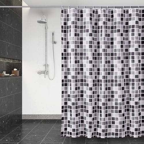 Duschvorhang aus Polyester, Wasserdicht und anti-Schimmel, perfekt für Badewannen mit Mosaik-Boden, Halbtransparent und mit 12 Duschvorhängeringen