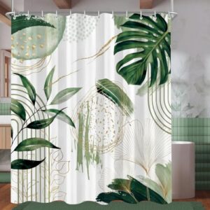 Duschvorhang 180x200 cm mit Grüne Schildkröte Muster, Bambusblätter, Beschwerter Saum, Antischimmel, Wasserabweisend, Waschbar Polyester Badevorhang für Badezimmer und Badewanne