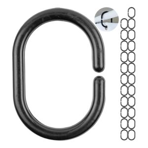 Duschvorhangringe, 24 Stück, in Schwarz, Ø 4,6 x 2,9 cm innen, für Duschvorhangstangen, stabil aus Kunststoff, ideal für Badezimmer mit verschiedenen Größen