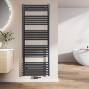 EMKE Badheizkörper Gerade 1600x600 mm - Handtuchheizkörper mit Mittelanschluss, Effizienter Handtuchwärmer für Badezimmer, Anthrazit, 762W