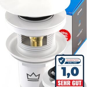FEINER Universal Waschbecken Ablaufgarnitur - Glanzweiß für Waschbecken & Waschtische aller Art mit Haarfänger und gratis Dichtungen