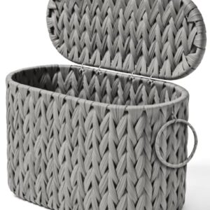 Handgefertigter Rattan-Korb für Toilettenpapier mit Deckel und Zeitschriftenhalter, integriertem Design und Aufbewahrungsbehälter für Klopapier in Hellgrau