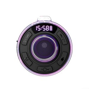 IPX7 Wasserdichter Duschlautsprecher mit 360°-Surround-Sound, RGB-Leuchten und FM-Radio für Badezimmer oder Außenbereich