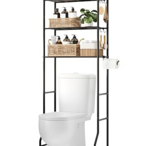 Kitsure Über WC Regal, 3-stufiges schwarzes Metall-Badregal mit Aufbewahrungsschrank, Toilettenpapierhalter & Haken, Platzsparender Badezimmerschrank für Bad & Waschküche, 163,1 cm Höhe