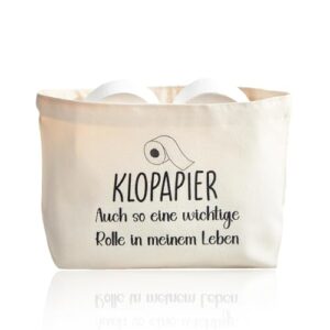HERKINDNESS Klorollenaufbewahrung, Canvas Toilettenpapieraufbewahrer mit Muster und Text, Beige Toilettenpapierhalter für Badezimmerdekoration oder Toilettenpapieraufbewahrung
