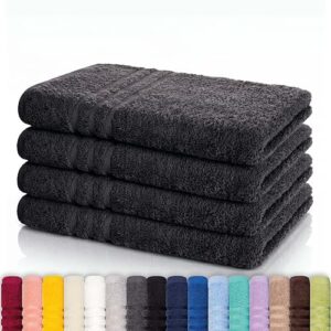 Lavea 4er Set Handtücher, 50x100 cm, Anthrazit, Frottier Badetuch, saugstark und weich, Sporthandtuch, 60°C waschbar, trocknergeeignet