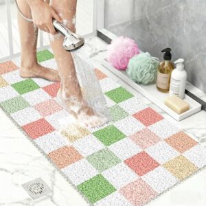 Luffa Duschmatte rutschfest 40x60 cm kariert, Schnelltrocknende Badezimmermatte & Schimmelresistente Duscheinlage für Dusche und Badewanne