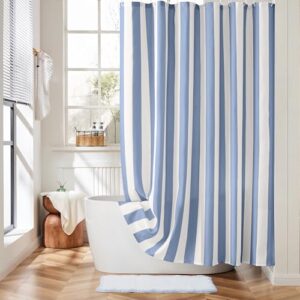 Vertikaler Duschvorhang mit blauen Streifen im Retro-Vintage-Stil, ideal für das Badezimmer, wasserdicht und aus hochwertigem Polyester gefertigt.