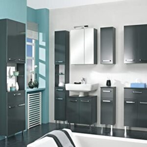 Badezimmer Hängeschrank in Anthrazit Glanz, 25 cm breit, mit 1 Tür und 2 Einlegeböden