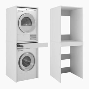 PLATAN ROOM Hochschrank Badschrank Waschmaschine Trockner Schrank für Waschmaschine und Wäschetrockner Überbauschrank in Weiß, 66 cm breit, 187 x 65 x 66 cm groß