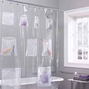 Plutreas Duschvorhang mit 9 Taschen, 183 x 183 cm, transparent - Wassertichter Stoff für Badewannen und Duschen