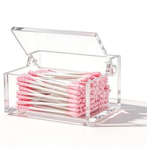WORHE Q-Tip-Halter mit Deckel und Aufbewahrungsbox für Schminktisch oder Arbeitsplatte - Hochwertiges Acryl-Material und Staubschutz-Design