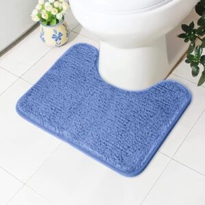 Rutschfester Vorleger für WC, Mikrofaser Badematte mit Ausschnitt, weich und hochflor, Toiletten Vorleger 50 x 40 cm Blau