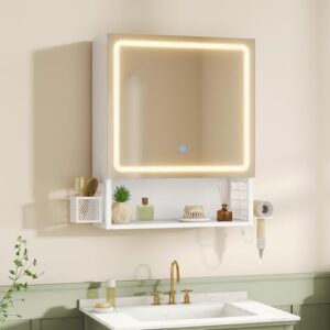 Spiegelschrank Bad mit LED-Beleuchtung, Badezimmerschrank mit verstellbarer Ablage und hochwertigem HD-Spiegel, ideal für moderne Badezimmer
