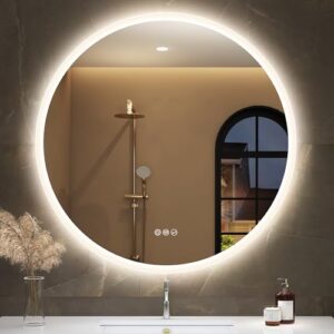 Runder Badspiegel mit Beleuchtung und Bluetooth-Funktion, IP44 Wasserdicht, HD Hartglas, 100cm Durchmesser