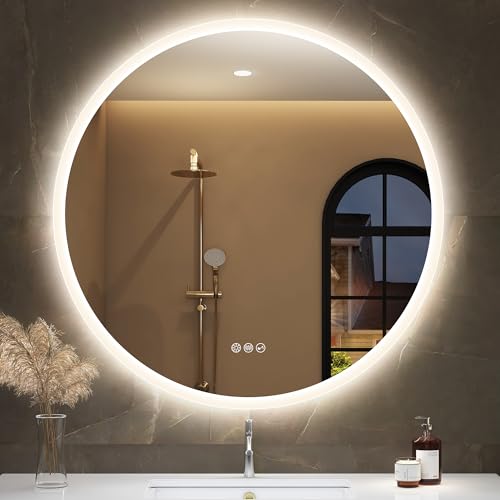 Runder Badspiegel mit Beleuchtung und Bluetooth-Funktion, IP44 Wasserdicht, HD Hartglas, 100cm Durchmesser