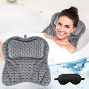 Badewannenkissen mit 4D-Air-Mesh-Technologie, schwarzer Augenmaske und sechs Saugnäpfen für einen sicheren Halt im Badezimmer. Perfekt für den täglichen Gebrauch oder als Geschenk.