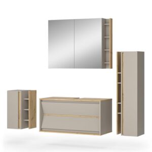 Vicco Badmöbel-Set Edelin, Cashmere, 4 Teile - modernes Badezimmer-Set mit Waschbeckenunterschrank, Badspiegelschrank, Midischrank und Hängeschrank