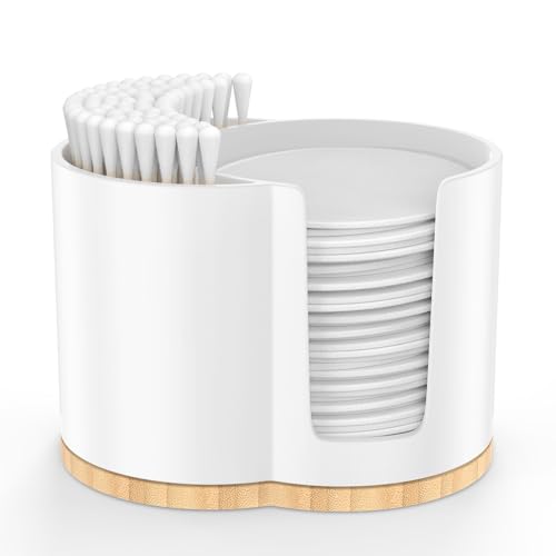 Badezimmer Organizer, Wattepad-Spender mit 2 Fächern für Wattestäbchen und Kosmetikartikel, weißer Behälter für den Schminktisch und die Ohrenstäbchen Aufbewahrung