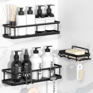 YASONIC Duschablage Ohne Bohren - 3 Stück Rostfreie Badezimmer Organizer mit Schnelltrocknender Duschregal für Shampoo Halterung in der Dusche ohne Bohren, Large Schwarz
