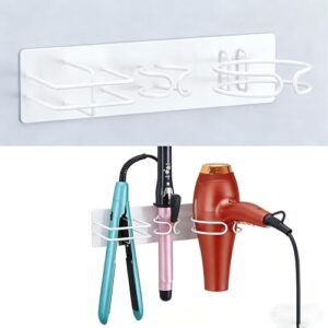 Föhnhalter Wand Ohne Bohren, 3-in-1 Fönhalterung Wandhalterung für Haartrockner, Glätteisen, Lockenstab Aufbewahrung, Föhn und Glätteisen Halterung Bad Haartrocknerhalter (Weiß)