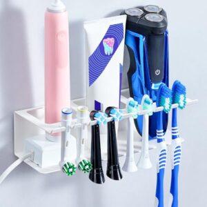 Elektrische Zahnbürstenhalter Wand ohne Bohren, praktischer und ordentlicher Badezimmer-Accessoires für elektrische Zahnbürsten, Zahnpasta, Rasierer und Gesichtsreiniger.