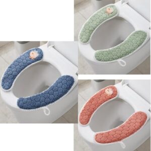 3 Paar Plüsch-WC-Sitzbezüge, warm, dick, gepolstert, rutschfest, weich, waschbar, Badezimmerwärmer mit selbstklebendem Klebeband