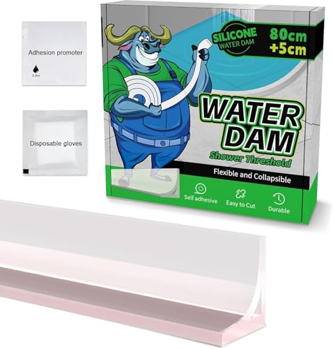 Schwallschutzleiste für Duschen, Selbstklebend, Wasserstopper, Hochwertig, Silikonmaterial, Transparent, 0.85 Meter lang